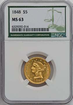 1848 $5 Liberty Half Eagle NGC MS63