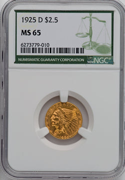 1925-D $2.50 Green Label Indian Quarter Eagle NGC MS65 (755534051)