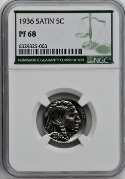 1936 5C Type One Satin Green Label Proof Buffalo Nickel NGC PR68
