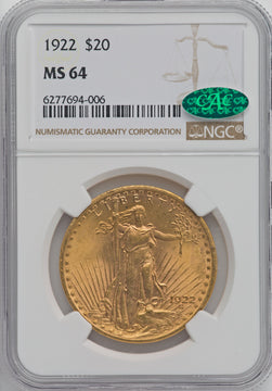 1922 $20 CAC Saint-Gaudens Double Eagle NGC MS64