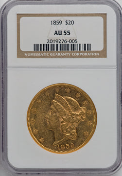 1859 $20 Liberty Double Eagle NGC AU55