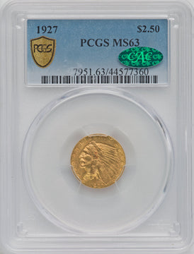 1927 $2.50 CAC Indian Quarter Eagle PCGS MS63