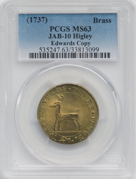 (1737) Medal JAB-10 Brass Restrike Bolen/Edwards Copy Medals and Tokens PCGS MS63