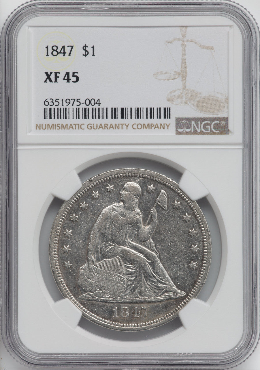 1800s USA Coin Silver 一山 Reading Glasses 1847 S$1 Seated Dollar NGC XF45 | LCR Coin