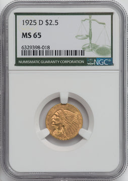 1925-D $2.50 Green Label Indian Quarter Eagle NGC MS65 (757493039)