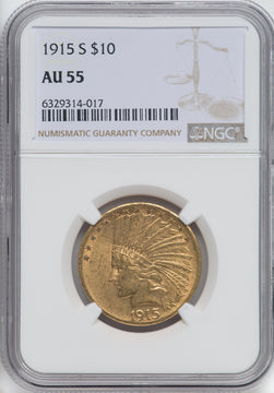 1915-S $10 Indian Eagle NGC AU55