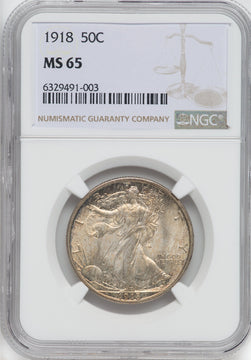 1918 50C Walking Liberty Half Dollar NGC MS65