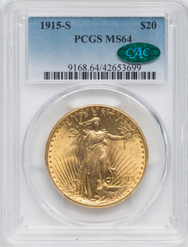 1915-S $20 CAC Saint-Gaudens Double Eagle PCGS MS64