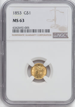 1853 G$1 Gold Dollar NGC MS63