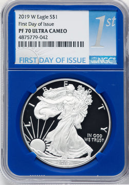 2019-W S$1 Silver Eagle First Day of Issue NGC PF70