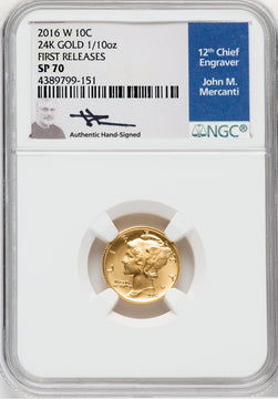 2016-W 10C Mercury Dime Gold 100th Anniversary First Strike SP NGC MS70