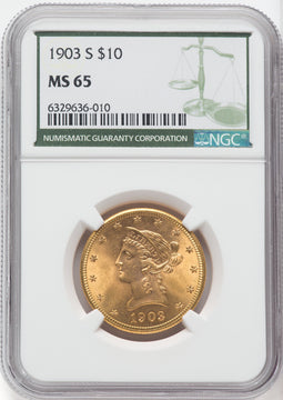 1903-S $10 Green Label Liberty Eagle NGC MS65