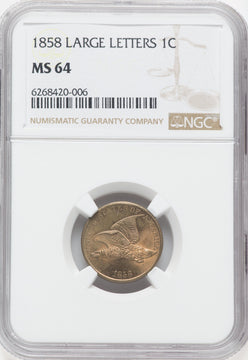1858 1C Large Letters Flying Eagle Cent NGC MS64