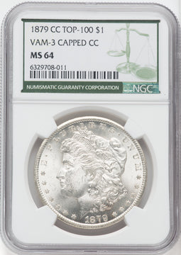 1879-CC $1 VAM 3 Capped Die Green Label Morgan Dollar NGC MS64