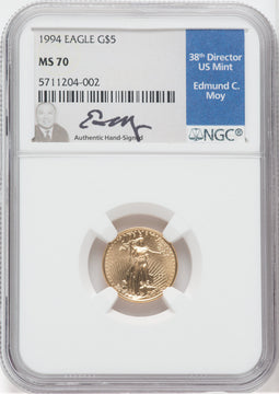 1994 $5 Tenth-Ounce Gold Eagle NGC MS70 Ed Moy Signed