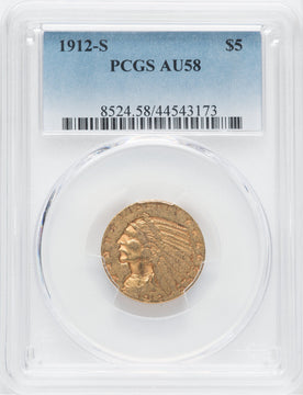 1912-S $5 Indian Half Eagle PCGS AU58