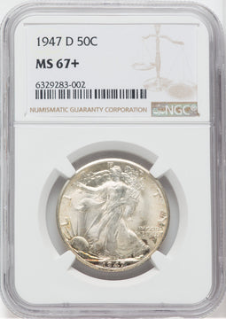 1947-D 50C NGC Plus Walking Liberty Half Dollar NGC MS67+