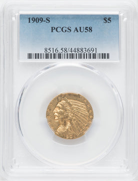 1909-S $5 Indian Half Eagle PCGS AU58