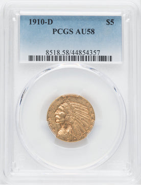 1910-D $5 Indian Half Eagle PCGS AU58