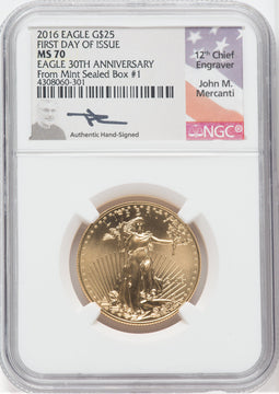2016 $25 Half-Ounce Gold Eagle 30th Anniversary NGC MS70