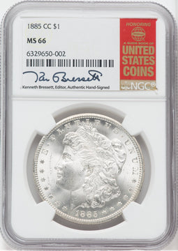1885-CC Silver Morgan Dollar NGC MS66 Kenneth Bressett Signed