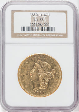 1850-O $20 Liberty Double Eagle NGC AU55