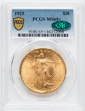 1925 $20 CAC Saint-Gaudens Double Eagle PCGS MS65+