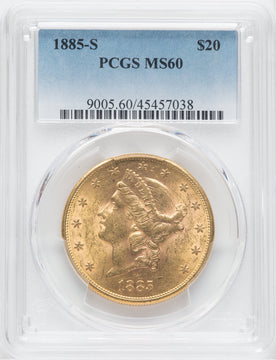 1885-S $20 Liberty Double Eagle PCGS MS60