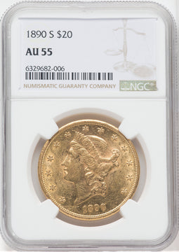 1890-S $20 Liberty Double Eagle NGC AU55