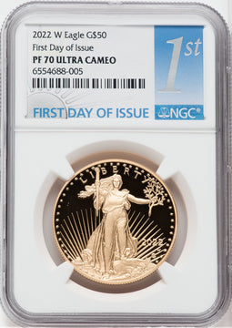 2022-W G$50 One Ounce Gold Eagle First Day of Issue NGC PF70