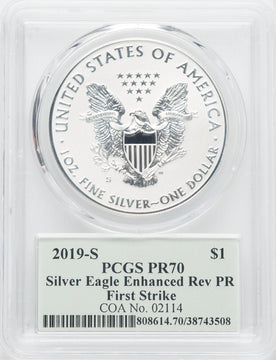 2019-S Enhanced Reverse Proof Silver Eagle FS PCGS PR70 Thomas Cleveland
