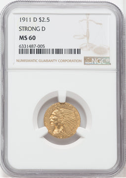1911-D $2.50 Indian Quarter Eagle NGC MS60