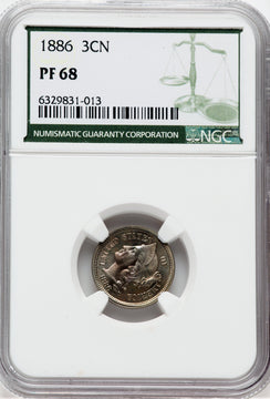 1886 3CN Proof Three Cent Nickel NGC PR68