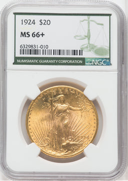 1924 $20 Saint Green Label Saint-Gaudens Double Eagle NGC MS66+