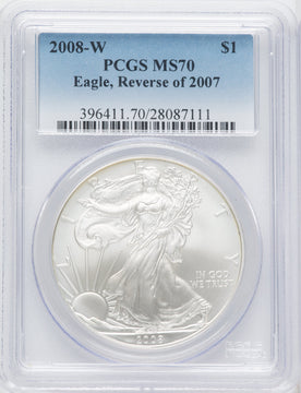 2008-W Silver Eagle Reverse of 2007 PCGS MS70