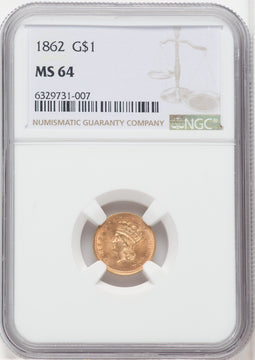 1862 G$1 Gold Dollar NGC MS64