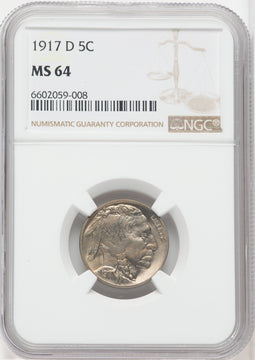 1917-D 5C Buffalo Nickel NGC MS64