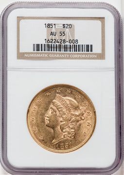 1851 $20 Liberty Double Eagle NGC AU55