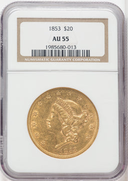 1853 $20 Liberty Double Eagle NGC AU55