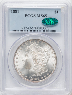 1881 $1 CAC Morgan Dollar PCGS MS65