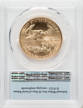 2018-W G$50 One Ounce Burnished Gold Eagle First Strike PCGS SP70