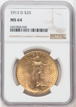1913-D $20 Saint-Gaudens Double Eagle NGC MS64