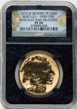 2013-W $50 One-Ounce Gold Buffalo Reverse Proof Chicago ANA NGC PF70