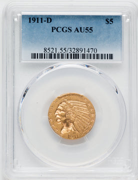 1911-D $5 Indian Half Eagle PCGS AU55