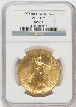 1907 $20 Wire Rim High Relief Double Eagle NGC MS63