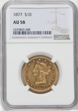 1877 $10 Liberty Eagle NGC AU58
