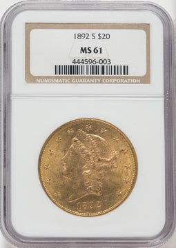 1892-S $20 Liberty Double Eagle NGC MS61