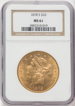 1878-S $20 Liberty Double Eagle NGC MS61