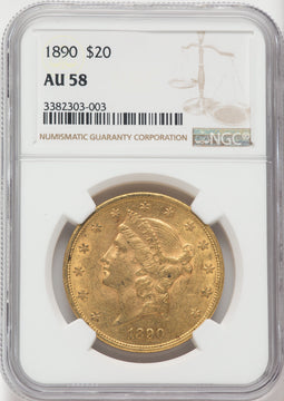 1890 $20 Liberty Double Eagle NGC AU58