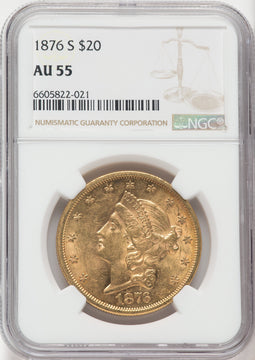 1876-S $20 Liberty Double Eagle NGC AU55